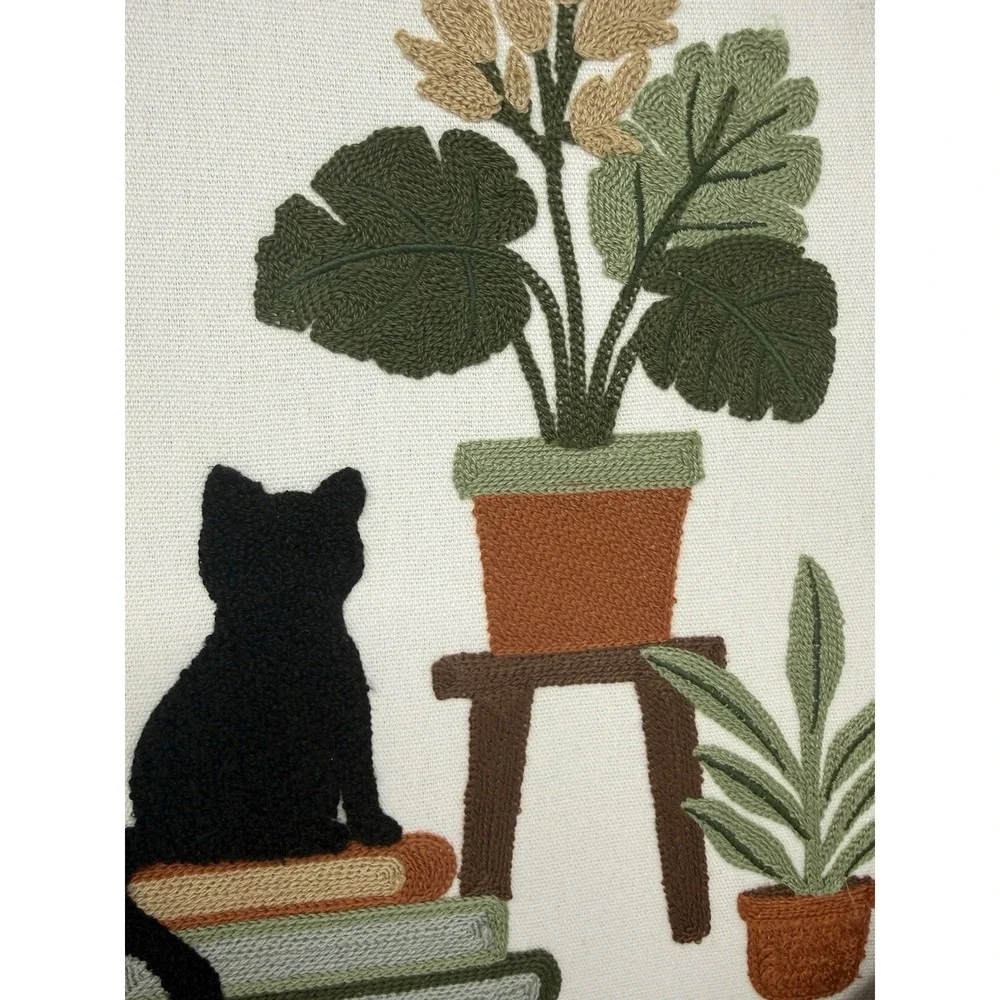 New BP Home Woven Embroidered Textile Wall Art Black Cat On Books 12